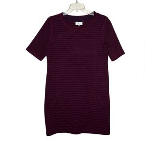 Lou & Grey Maroon Stripped Crew Neck Dress